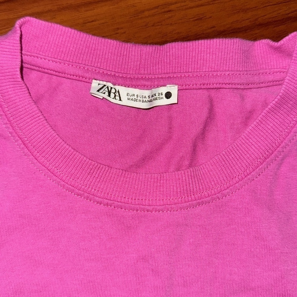 Zara hot pink fuchsia tee short sleeve t-shirt top heavy thick cotton size S - Picture 5 of 6